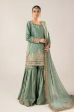 MARIA.B | 3 Piece Embroidered Raw Silk Suit -SF-EF26-28-Green | Ready To Wear - Image 9