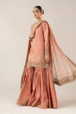 MARIA.B | 3 Piece Embroidered Raw Silk Suit -SF-EF26-28-Peach | Ready To Wear - Image 7