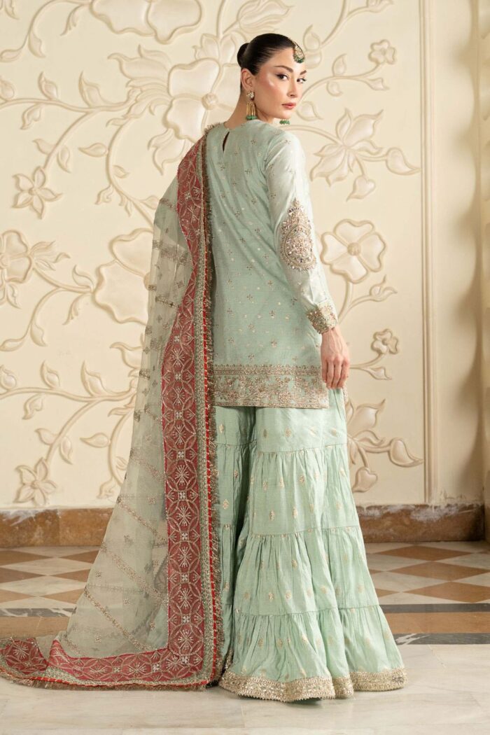 MARIA.B | 3 Piece Embroidered Cotton Lurex Suit -SF-EF26-30-Sea Green | Ready To Wear - Image 2