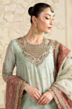 MARIA.B | 3 Piece Embroidered Cotton Lurex Suit -SF-EF26-30-Sea Green | Ready To Wear - Image 3