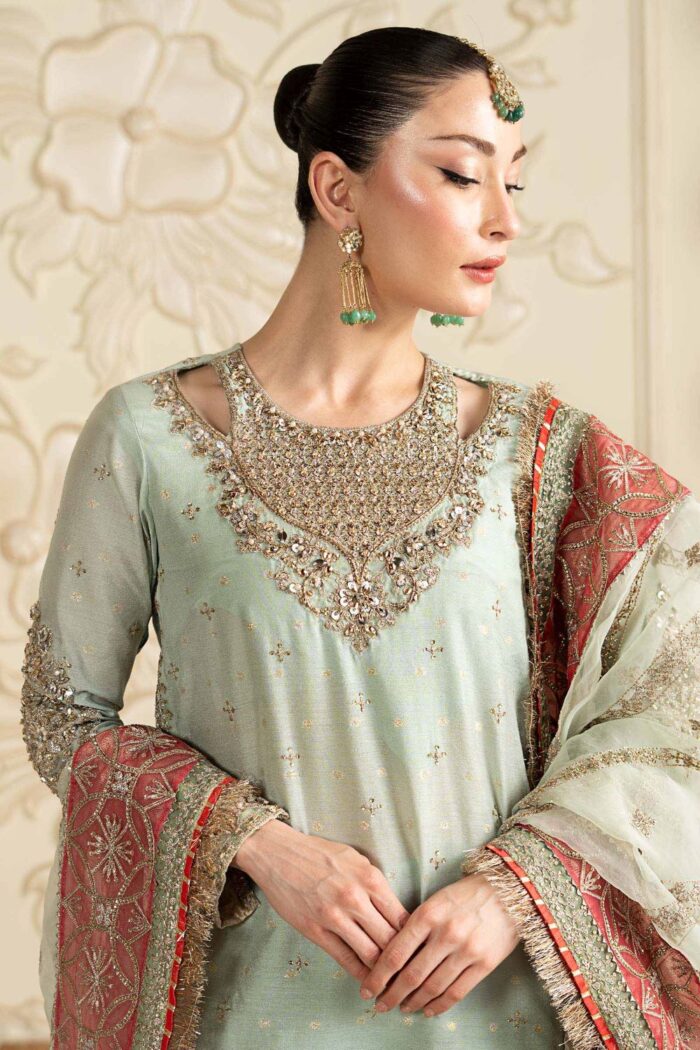 MARIA.B | 3 Piece Embroidered Cotton Lurex Suit -SF-EF26-30-Sea Green | Ready To Wear - Image 3