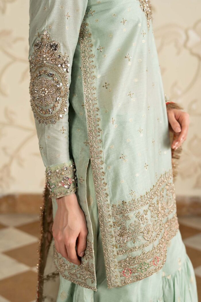 MARIA.B | 3 Piece Embroidered Cotton Lurex Suit -SF-EF26-30-Sea Green | Ready To Wear - Image 4