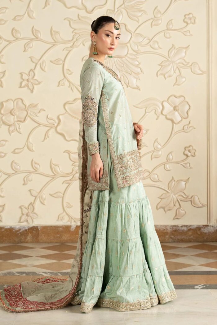 MARIA.B | 3 Piece Embroidered Cotton Lurex Suit -SF-EF26-30-Sea Green | Ready To Wear - Image 6