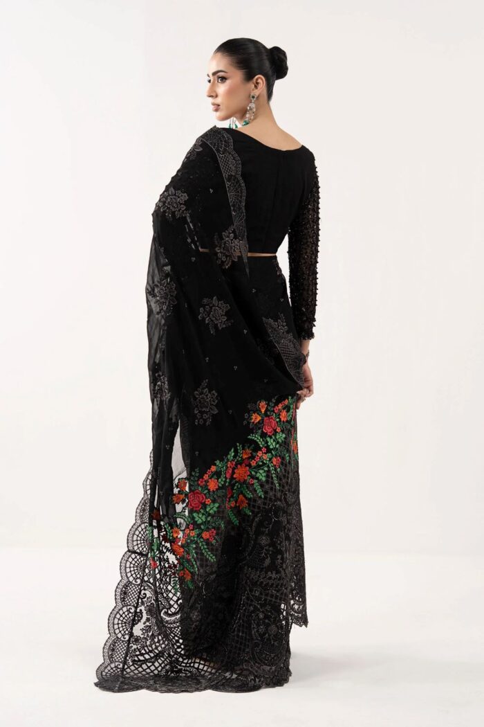 MARIA.B | 3 Piece Embroidered Chiffon Saree -SF-EF26-40-Black | Ready To Wear - Image 2