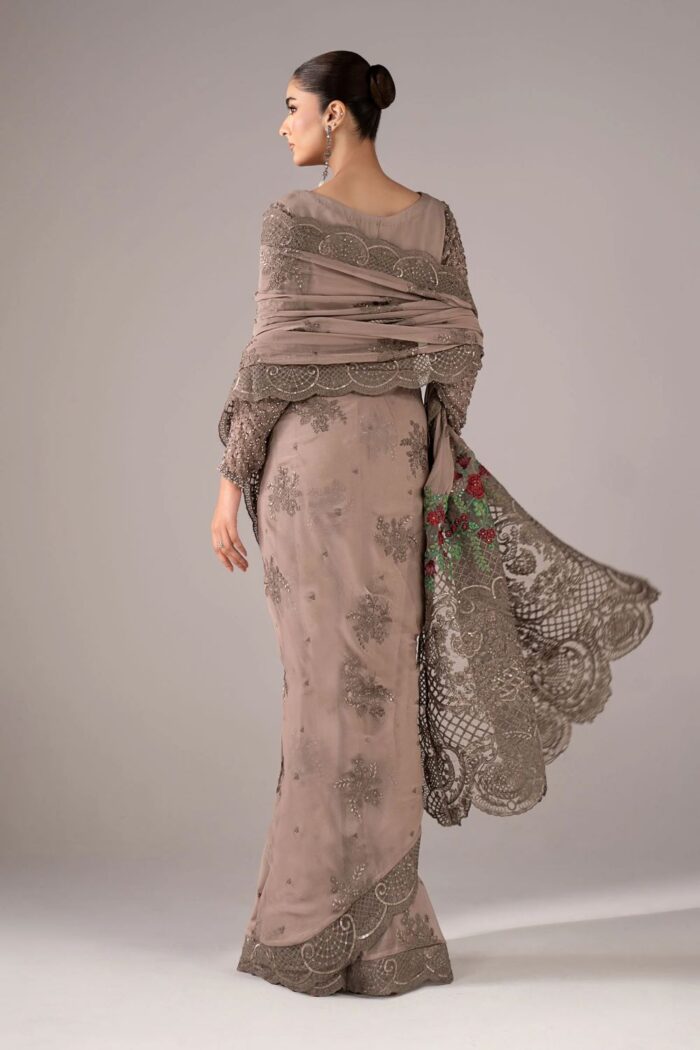 MARIA.B | 3 Piece Embroidered Chiffon Saree -SF-EF26-40-Grey | Ready To Wear - Image 7