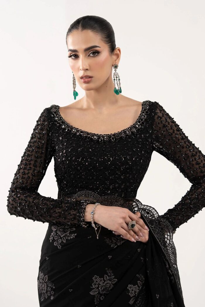 MARIA.B | 3 Piece Embroidered Chiffon Saree -SF-EF26-40-Black | Ready To Wear - Image 3