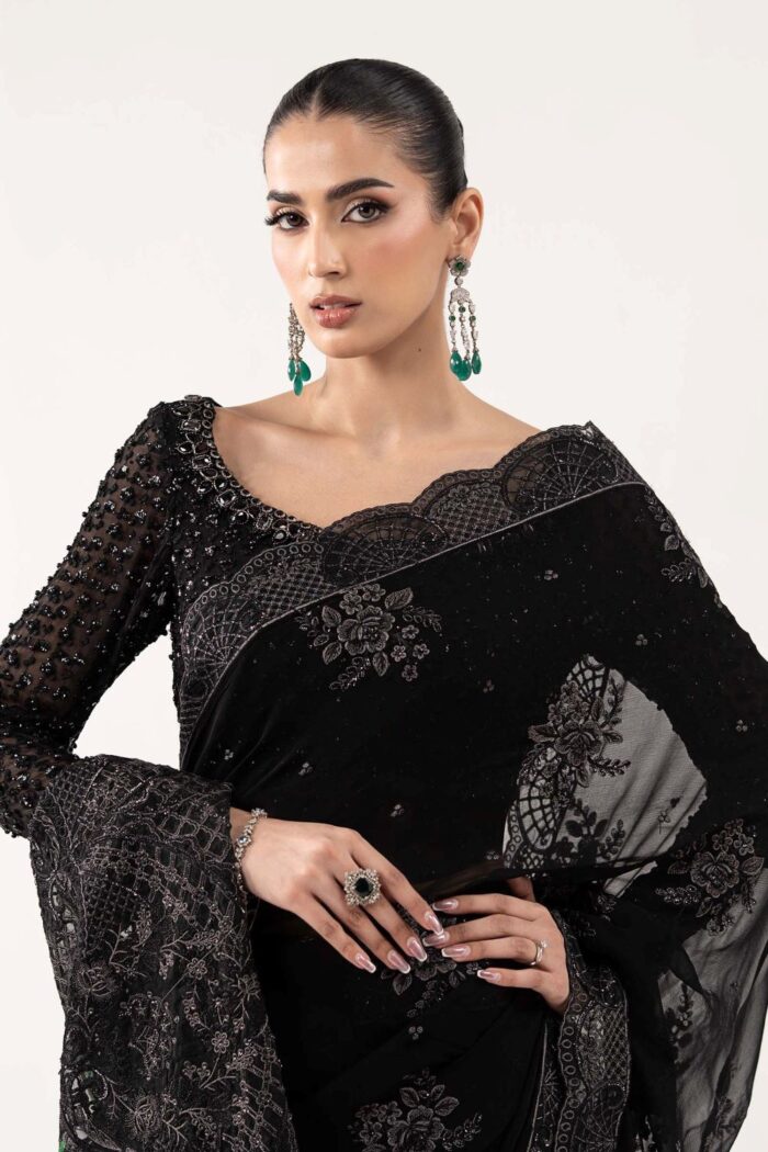 MARIA.B | 3 Piece Embroidered Chiffon Saree -SF-EF26-40-Black | Ready To Wear - Image 4