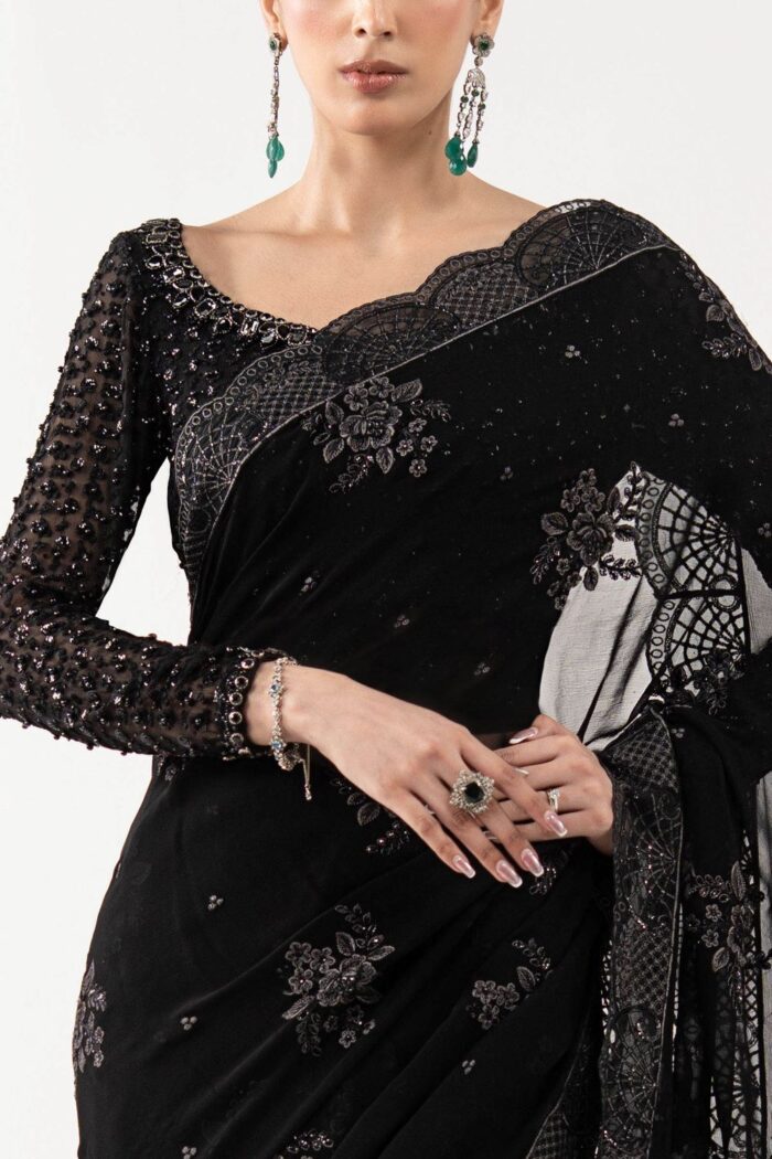 MARIA.B | 3 Piece Embroidered Chiffon Saree -SF-EF26-40-Black | Ready To Wear - Image 5