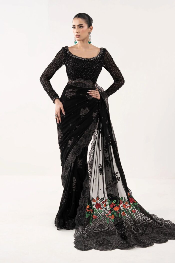 MARIA.B | 3 Piece Embroidered Chiffon Saree -SF-EF26-40-Black | Ready To Wear - Image 6