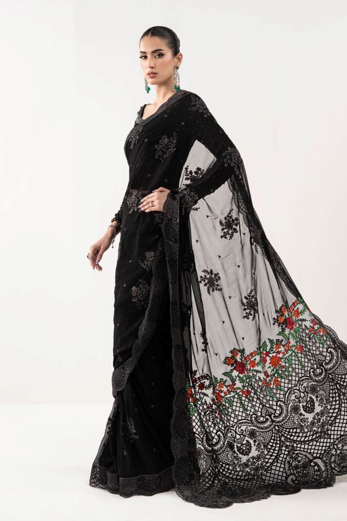 MARIA.B | 3 Piece Embroidered Chiffon Saree -SF-EF26-40-Black | Ready To Wear - Image 7