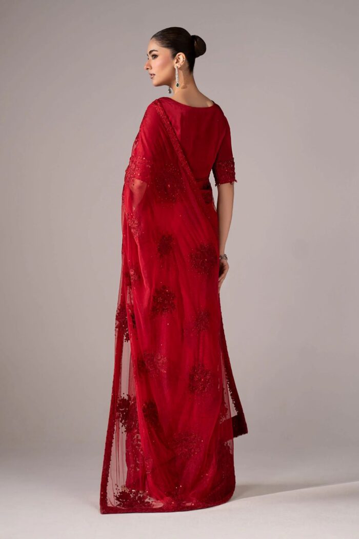 MARIA.B | 3 Piece Embroidered Chiffon Saree-SF-EF26-56-Red | Ready To Wear - Image 2