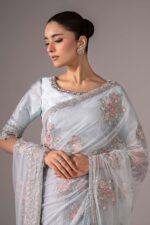 MARIA.B | 3 Piece Embroidered  Chiffon Saree -SF-EF26-56-Sky Blue | Ready To Wear - Image 3