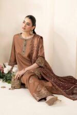 MARIA.B | 3 Piece Embroidered Raw Silk Suit -SF-EF26-61-Brown | Ready To Wear - Image 3