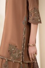 MARIA.B | 3 Piece Embroidered Raw Silk Suit -SF-EF26-61-Brown | Ready To Wear - Image 6