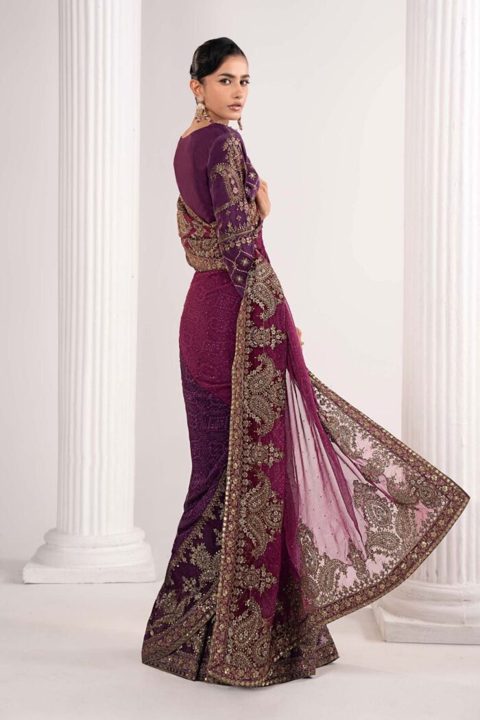 MARIA.B | 3 Piece Embroidered Chiffon Saree -SF-EF26-67-Purple | Ready To Wear - Image 2