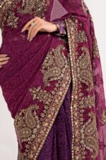 MARIA.B | 3 Piece Embroidered Chiffon Saree -SF-EF26-67-Purple | Ready To Wear - Image 5