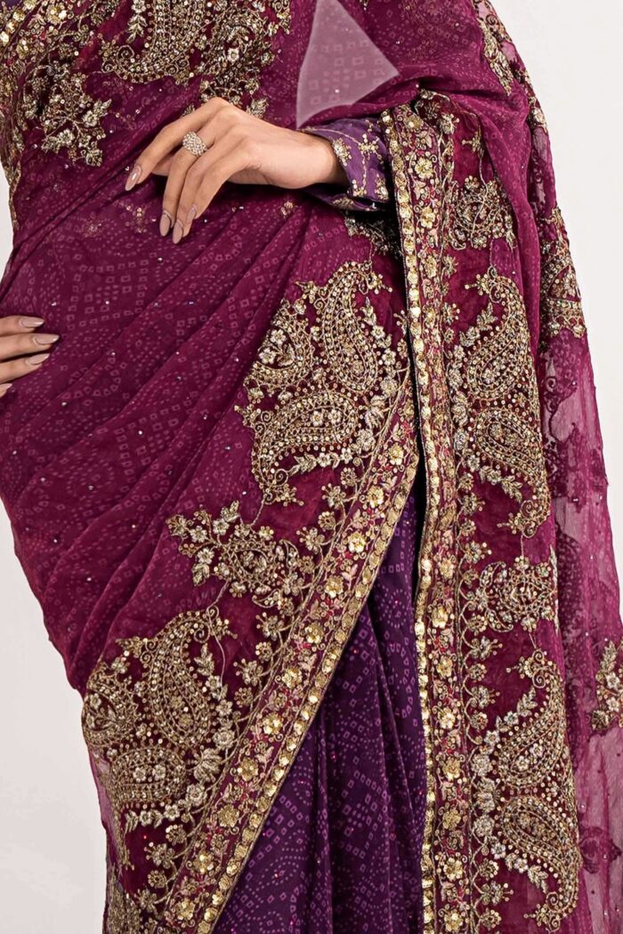 MARIA.B | 3 Piece Embroidered Chiffon Saree -SF-EF26-67-Purple | Ready To Wear - Image 5