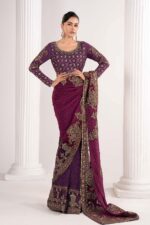 MARIA.B | 3 Piece Embroidered Chiffon Saree -SF-EF26-67-Purple | Ready To Wear - Image 6