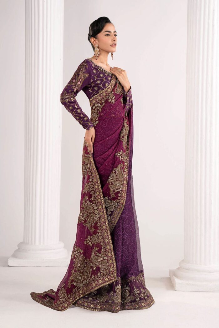 MARIA.B | 3 Piece Embroidered Chiffon Saree -SF-EF26-67-Purple | Ready To Wear - Image 7