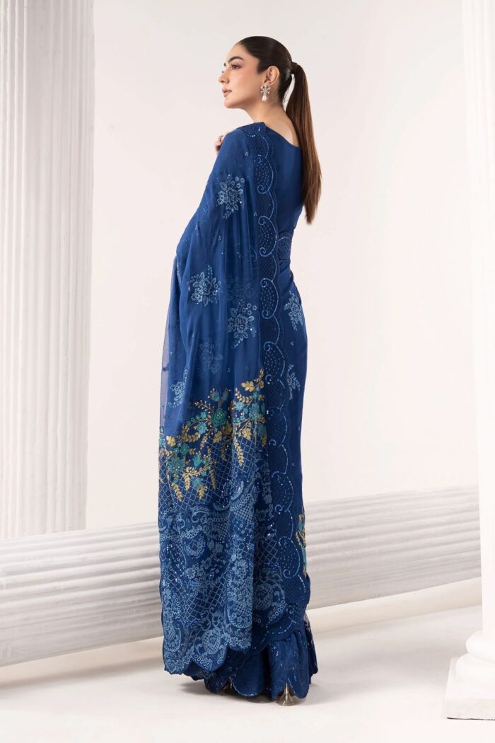 MARIA.B | 3 Piece Embroidered Chiffon Saree -SF-EF26-69-Blue | Ready To Wear - Image 2