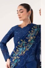 MARIA.B | 3 Piece Embroidered Chiffon Saree -SF-EF26-69-Blue | Ready To Wear - Image 3