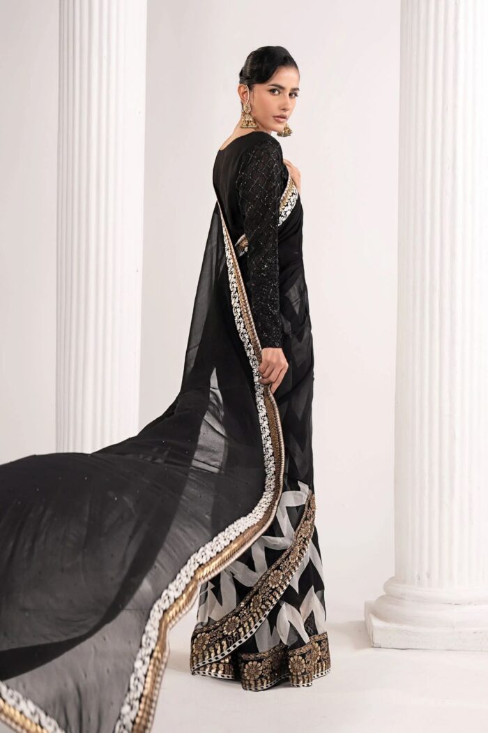 MARIA.B | 3 Piece Embroidered Chiffon Saree -SF-EF26-74-Black | Ready To Wear - Image 2