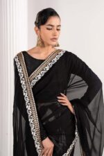 MARIA.B | 3 Piece Embroidered Chiffon Saree -SF-EF26-74-Black | Ready To Wear - Image 3