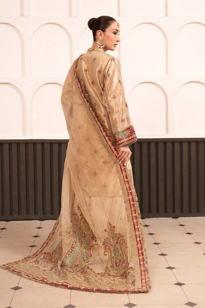 MARIA.B | 3 Piece Embroidered Tissue Suit -SF-EF23-27R1-Golden | Ready To Wear - Image 3