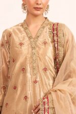 MARIA.B | 3 Piece Embroidered Tissue Suit -SF-EF23-27R1-Golden | Ready To Wear - Image 5