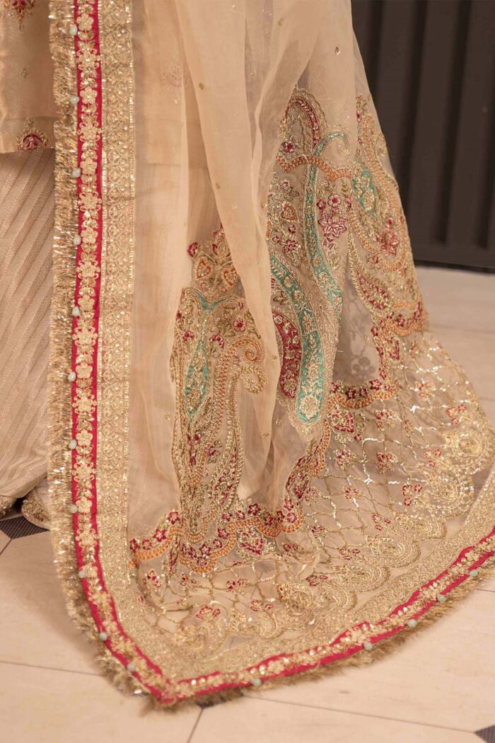 MARIA.B | 3 Piece Embroidered Tissue Suit -SF-EF23-27R1-Golden | Ready To Wear - Image 8