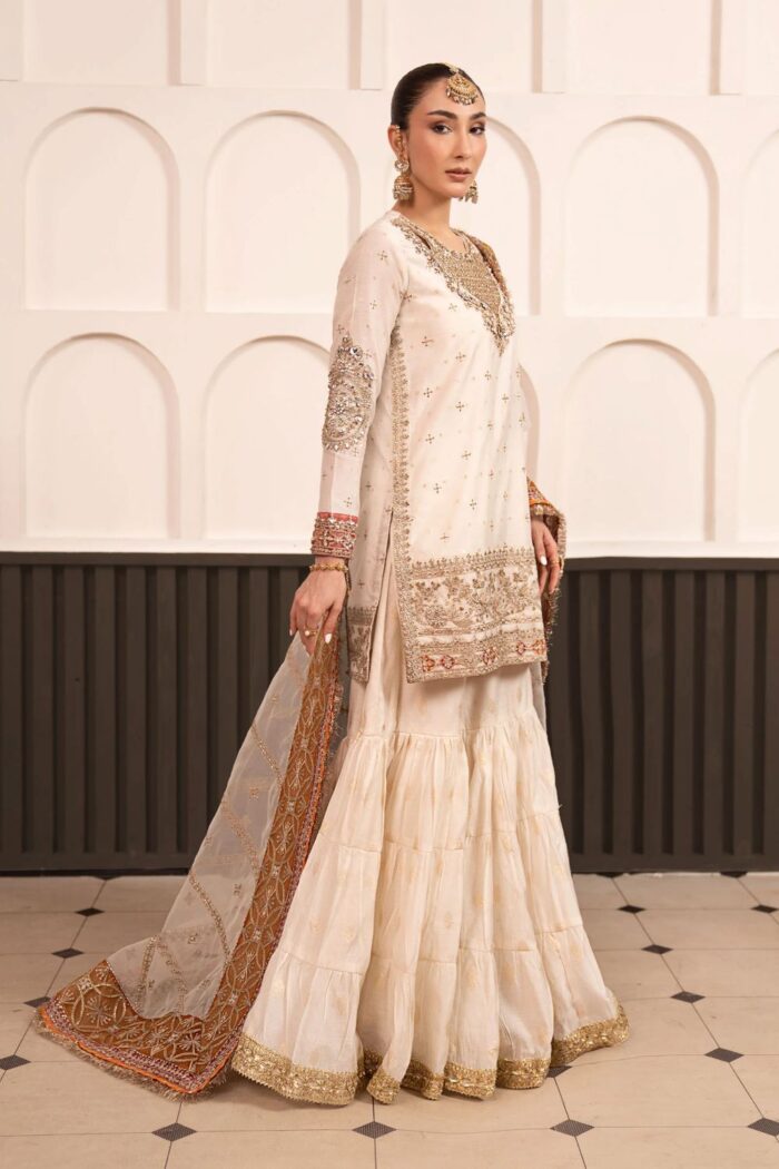 MARIA.B | 3 Piece Embroidered Cotton Lurex Suit -SF-EF26-30-Off White | Ready To Wear - Image 7