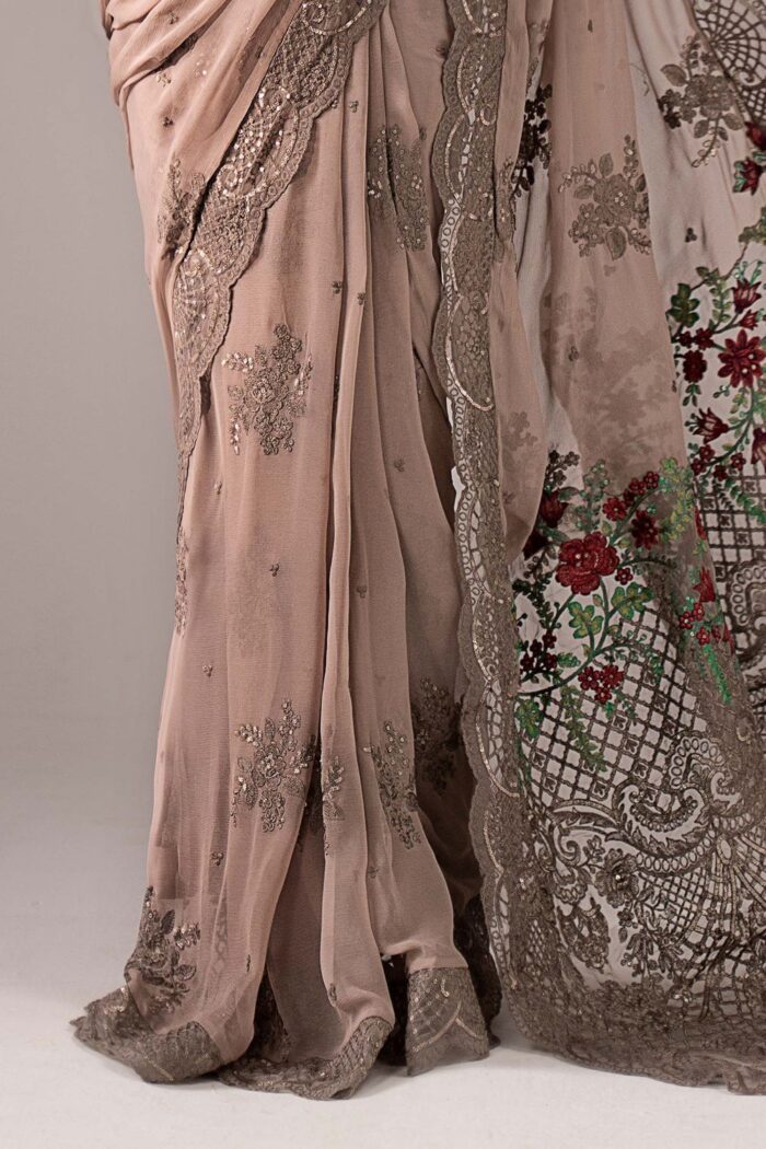 MARIA.B | 3 Piece Embroidered Chiffon Saree -SF-EF26-40-Grey | Ready To Wear - Image 4