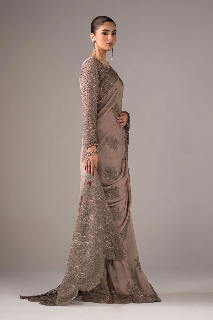 MARIA.B | 3 Piece Embroidered Chiffon Saree -SF-EF26-40-Grey | Ready To Wear - Image 6