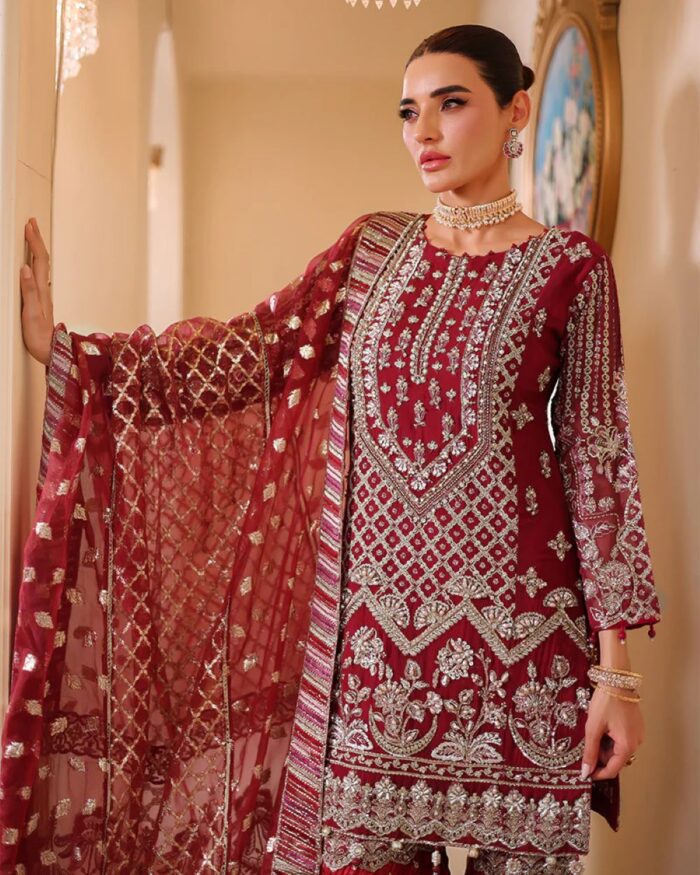 Ally's Official | 3 Piece Luxury Organza embroidered ghararah  |AR-111| Ready To Wear - Image 7