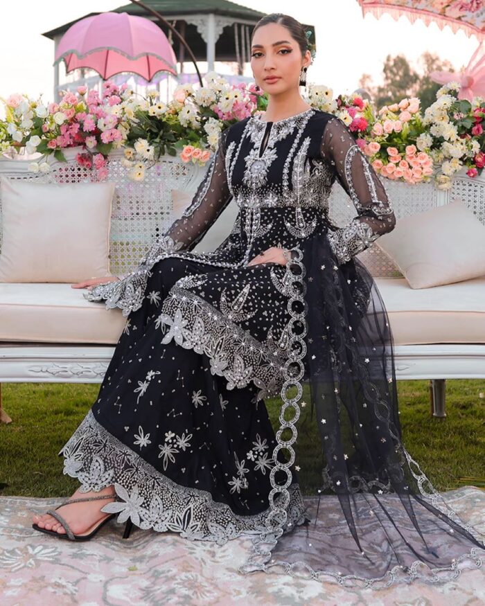 Ally's Official | 3 Piece Luxury Organza embroidered shararah  |AR-149| Ready To Wear - Image 3
