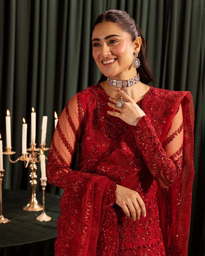 Ally's Official | 3 Piece Luxury  net fabric maxi Embroidered  | AR-113 | Ready To Wear - Image 4