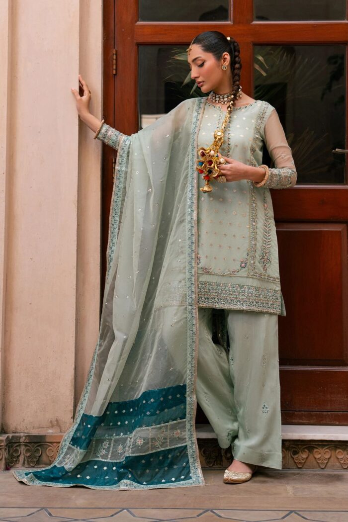 Naqshi | 3 Piece Aqua Organza Sharara – Amani| Ready To Wear - Image 6