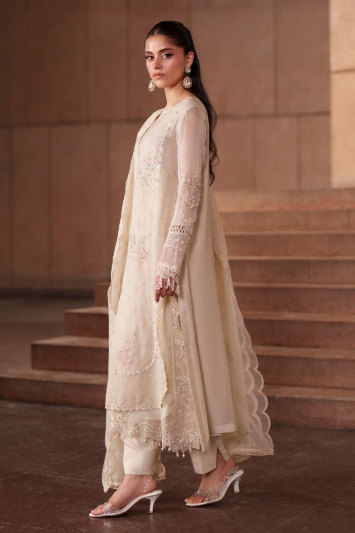 Naqshi | 3 Piece Off-White  Khadi Net luxury pret – Ingrid | Ready To Wear - Image 5