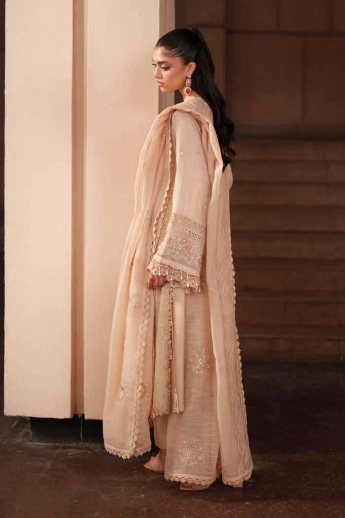 Naqshi | 3 Piece Peach Khadi Net luxury pret – Beatriz  | Ready To Wear - Image 4