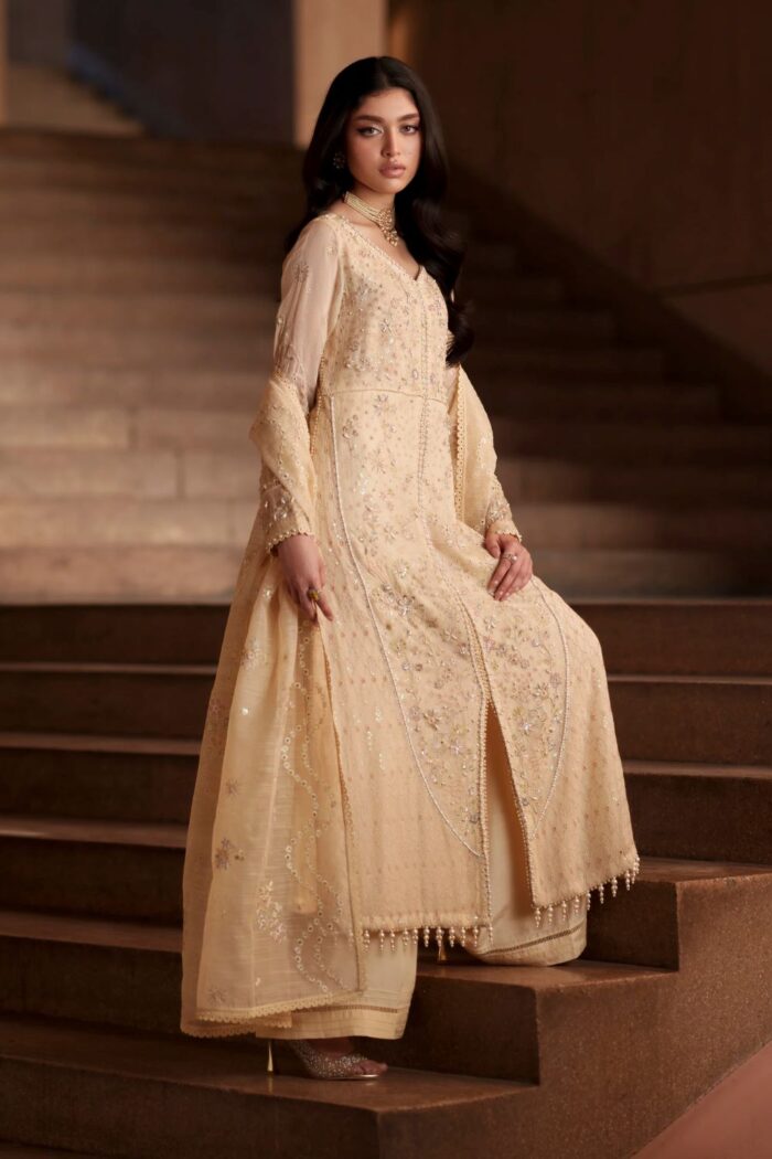 Naqshi | 3 Piece Vintage Cream Khadi Net luxury pret – Igor | Ready To Wear - Image 5