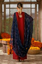 Naqshi | 3 Piece Red & Dark Blue Crinkle Chiffon  luxury pret – Faheel | Ready To Wear - Image 3