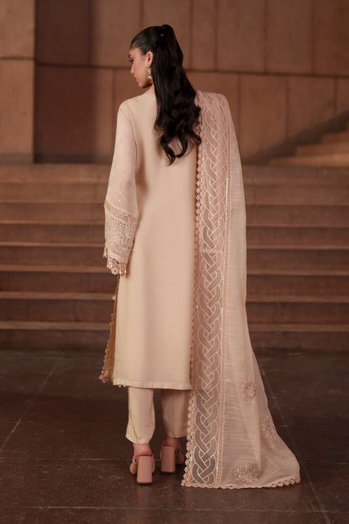 Naqshi | 3 Piece Peach Khadi Net luxury pret – Beatriz  | Ready To Wear - Image 3