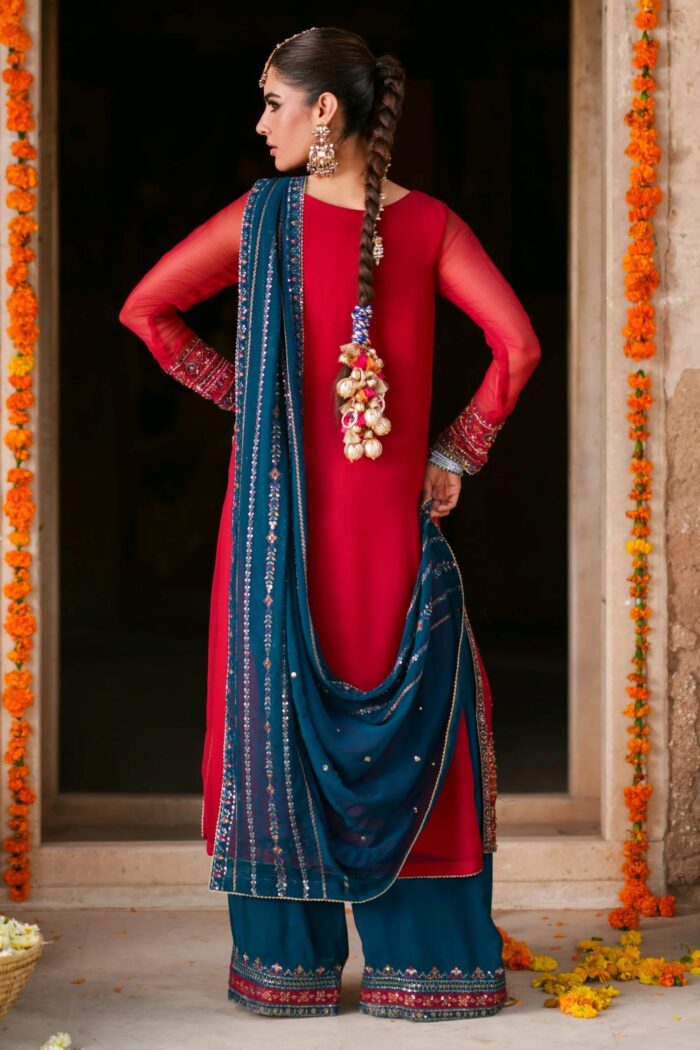 Naqshi | 3 Piece Shocking Pink & Zinc Crinkle Chiffon  luxury pret – Shazim | Ready To Wear - Image 5
