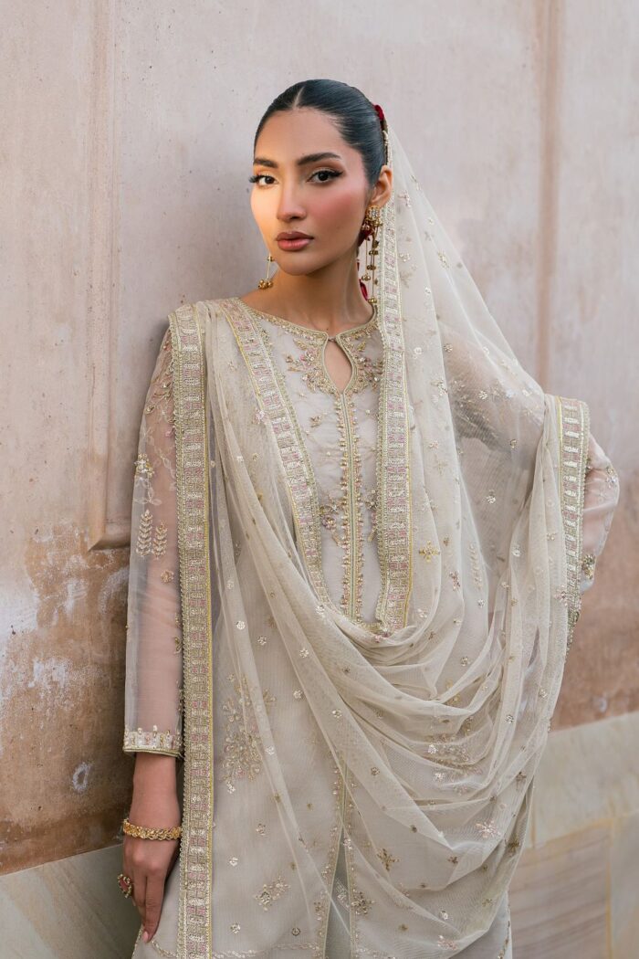 Naqshi | 3 Piece Skin + Pistachio Organza luxury pret – Saaz | Ready To Wear - Image 5