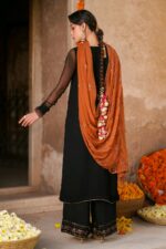 Naqshi | 3 Piece   Black & Orange  Crinkle Chiffon luxury pret – Zarim | Ready To Wear - Image 5
