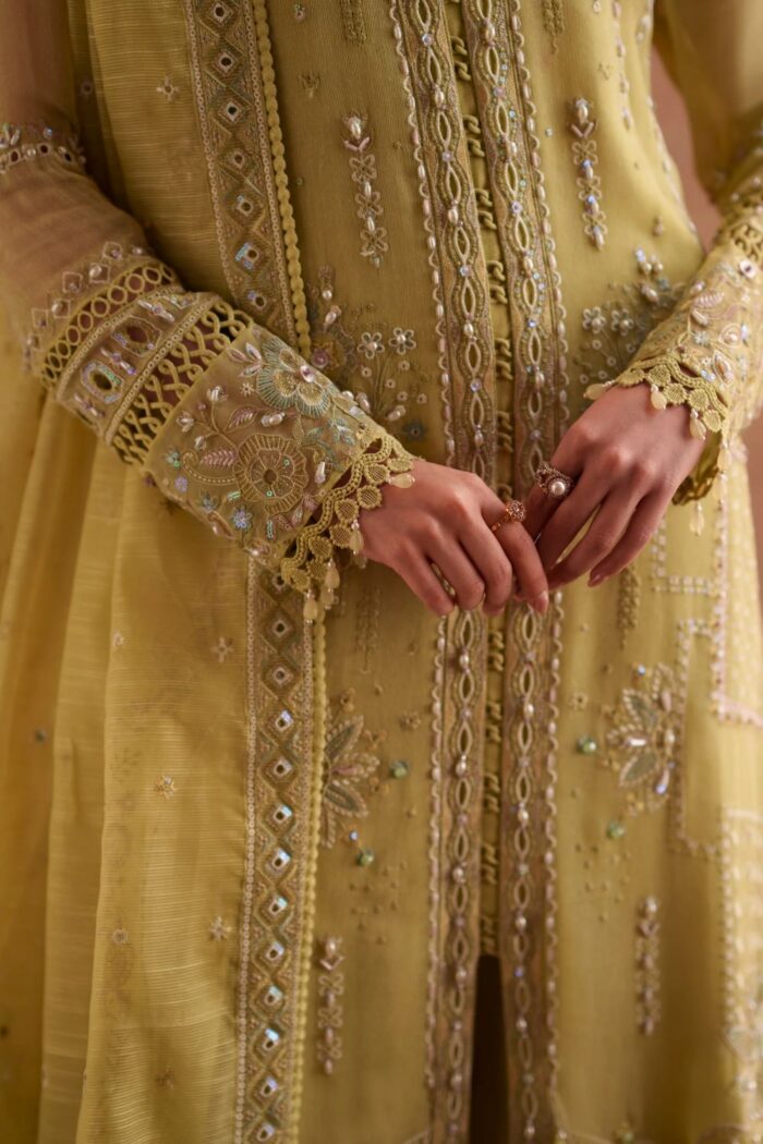Naqshi | 3 Piece Lime Green  Khadi Net luxury pret – Pedro | Ready To Wear - Image 3
