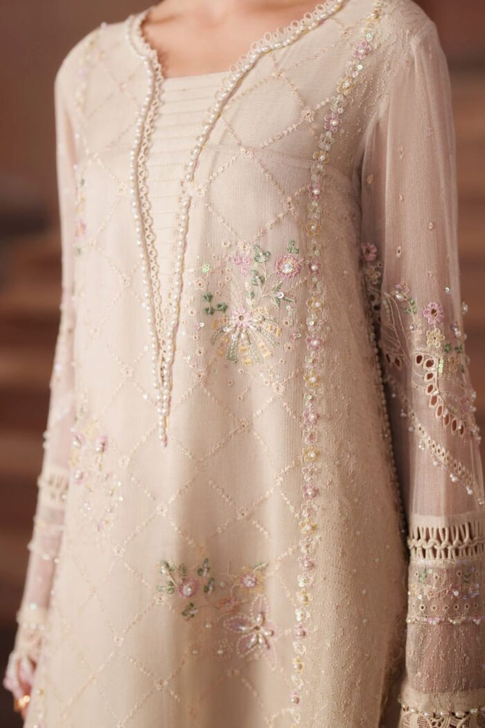 Naqshi | 3 Piece Off-White  Khadi Net luxury pret – Ingrid | Ready To Wear - Image 3