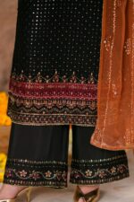 Naqshi | 3 Piece   Black & Orange  Crinkle Chiffon luxury pret – Zarim | Ready To Wear - Image 4