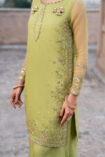 Naqshi | 3 Piece Pistachio & Tea Pink Sharara – Zaraan | Ready To Wear - Image 4