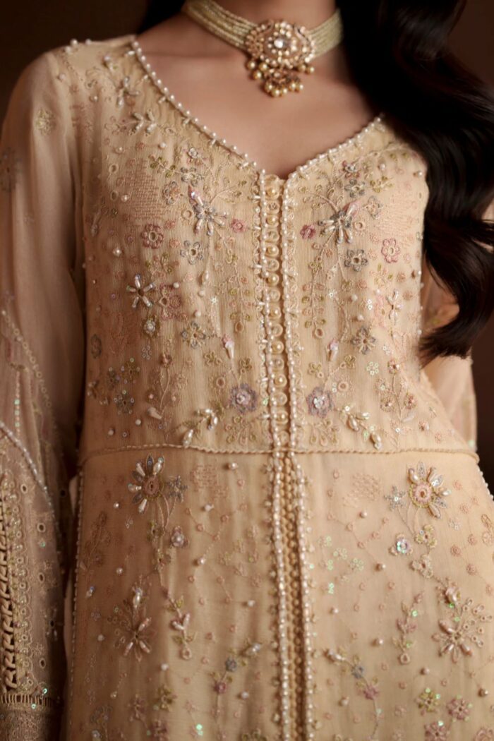 Naqshi | 3 Piece Vintage Cream Khadi Net luxury pret – Igor | Ready To Wear - Image 3